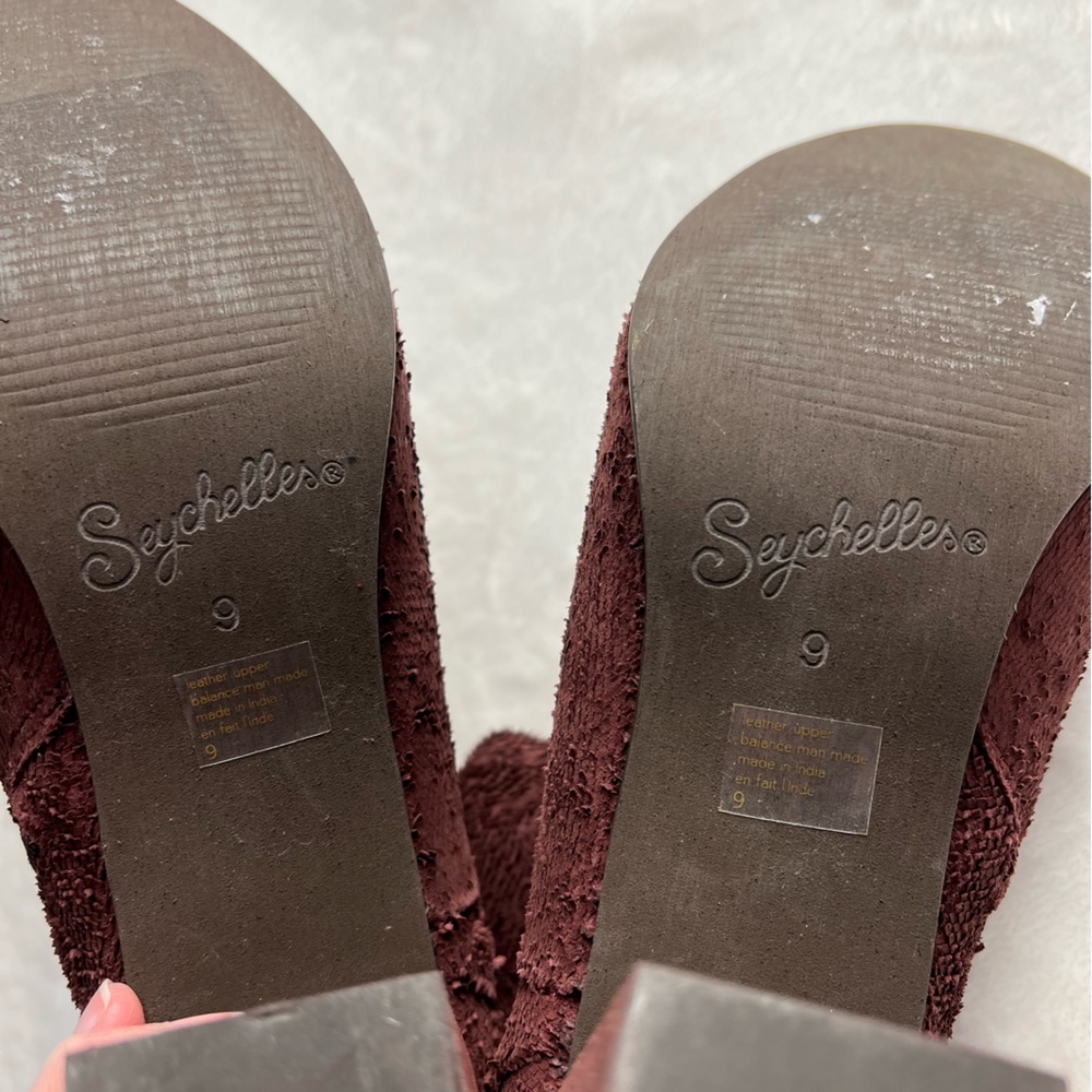 Seychelles Burgundy Tulip-Trim Prop Leather Heeled Ankle Bootie 9 - Picture 6 of 6